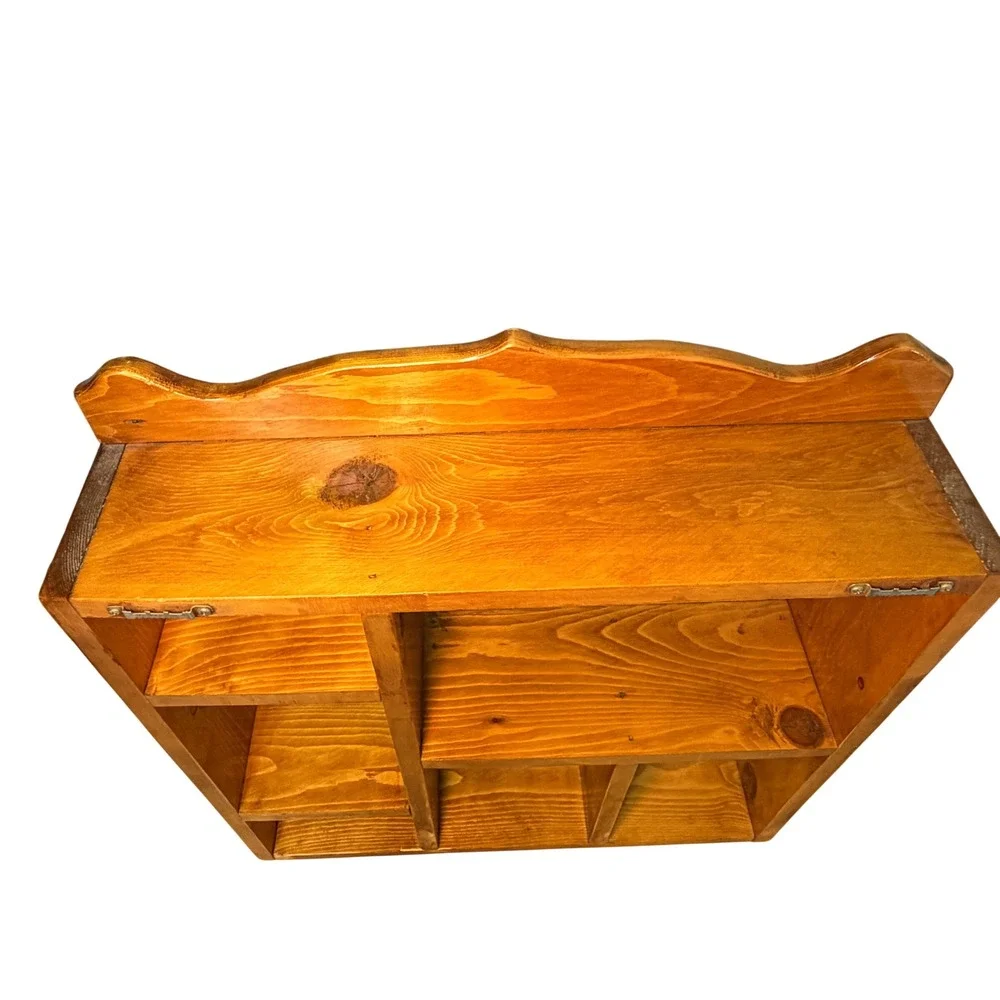 VTG 1970s Pine Wood Shadow Box Wall Shelf Rustic Country Scalloped Display Case